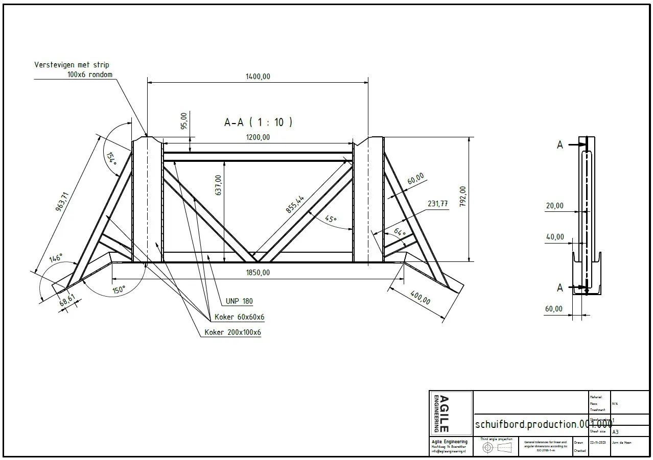 Productietekening schuifbord inventor